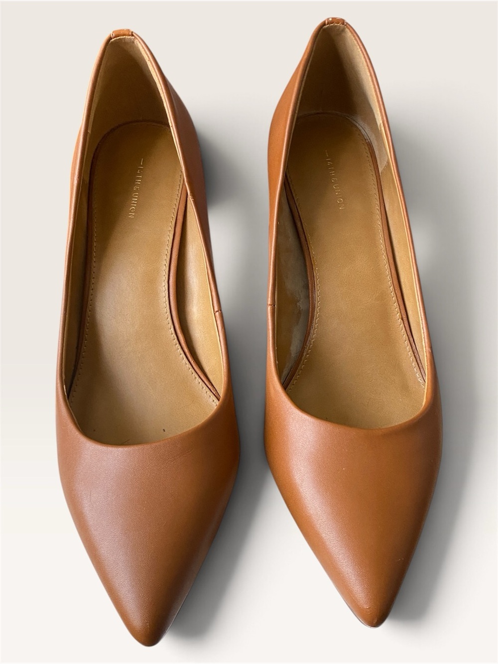 🔴 14th & Union Tan Faux Leather Pointed Toe Stiletto Pump Heels Size 10